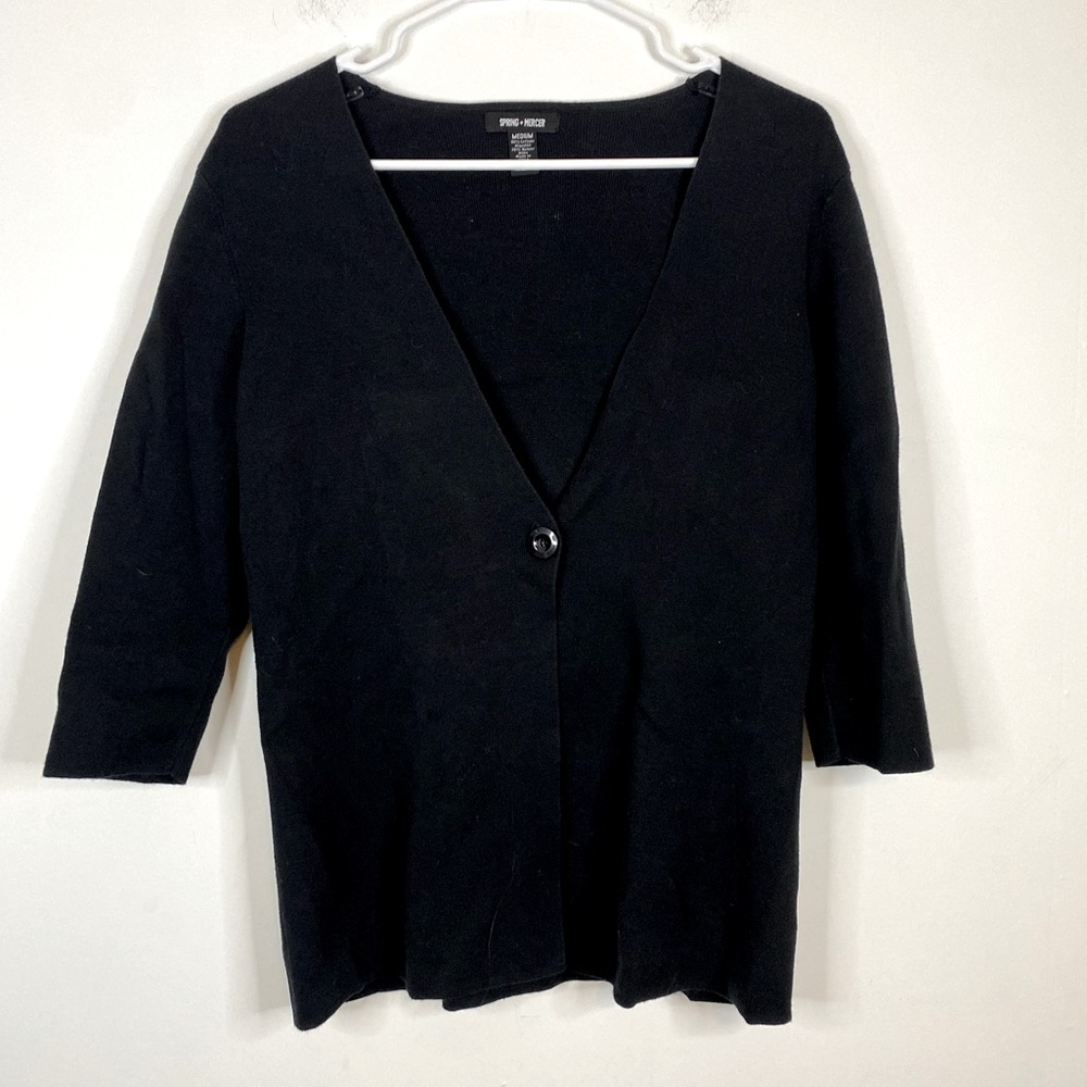 4/25$ SPRING + MERCER Women’s Medium Black V Neck 3/4 Sleeve Knit Cardigan